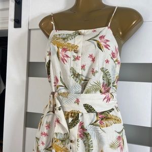 Olivaceous Summer Dress with Belt Tropical Floral Cream Pink Size S